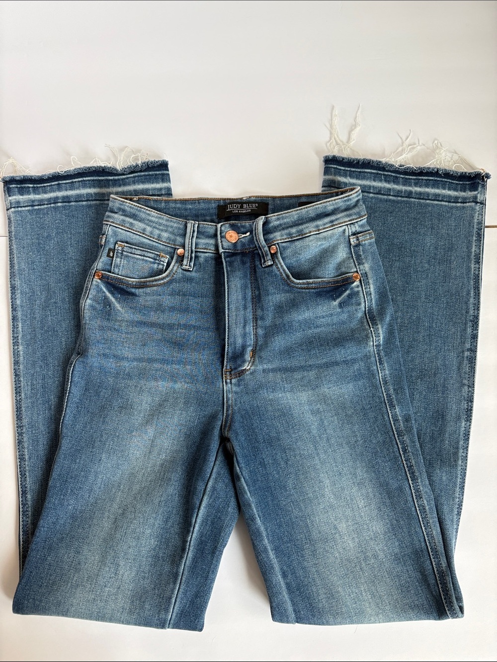Judy Blue High Waist Slim Boot Cut unfinished hem 5 pocket zip close blue jean - Picture 2 of 16